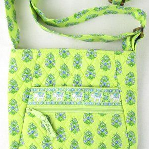 Vera Bradley Quilted Fabric Chartreuse Floral Elephant Shoulder Bag